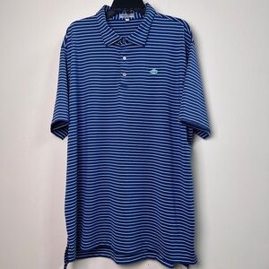 Peter Millar Summer Comfort Performance Golf Polo Blue White Stripe Men’s 2XL
